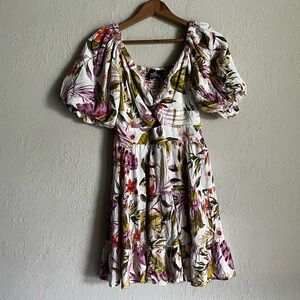 Floral Puff Sleeve Mini Dress by Angie